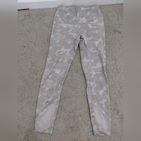 PINK Victoria's Secret Pants - Pink Patterned Leggings in Beige and White Size S